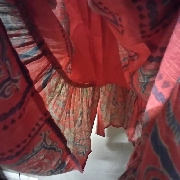 Lucky Brand Midi Dress Coral Blue Border Print Felice Boho Medium - Picture 13 of 16